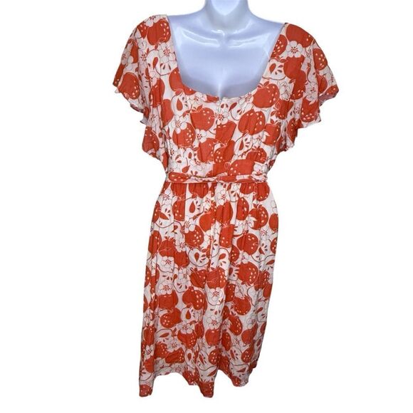 ModCloth Short Flutter Sleeve Orange and Cream Apples Dress Square Neckline XL - Picture 8 of 14